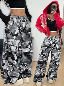 Women's Camo Streetwear Pants, Casual Fashion Joggers, Drawstring Waist, Adjustable, Long Regular Fit, Comfortable Outdoor Wear, All Seasons, Camouflage