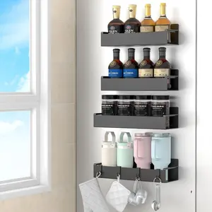 4 Pack Magnetic Spice Rack Organizer for Refrigerator and Oven, Black Fridge Organizers and Storage for Kitchen