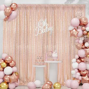 Rose Gold Sequin Backdrop Curtain 7x7ft for Party Banquet Festival Wedding Anniversary Exhibition Durable Mesh Fabric Glitter Effect Easy Install - Banners