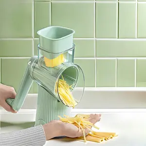 Manual Rotary Cheese Grater, 3-in-1, with Replaceable Stainless Steel Blades, Cheese Grater (Green/White)