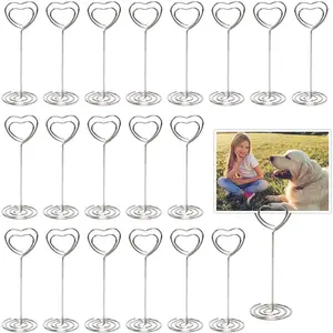 Table Number Card Holders Place Card Holder, 25 Pack Picture Holders for Tables, Heart Shape Photo Number Stands Menu Paper Card Clips for Wedding Party, Office, Restaurant (Silver)