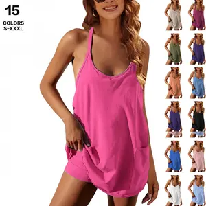 TFNOSIZE Women’s Summer Sleeveless Mini Dress | Casual Athletic Breathable Dress | Fashion Cross-Back Strap Short Tennis Dress with Pockets