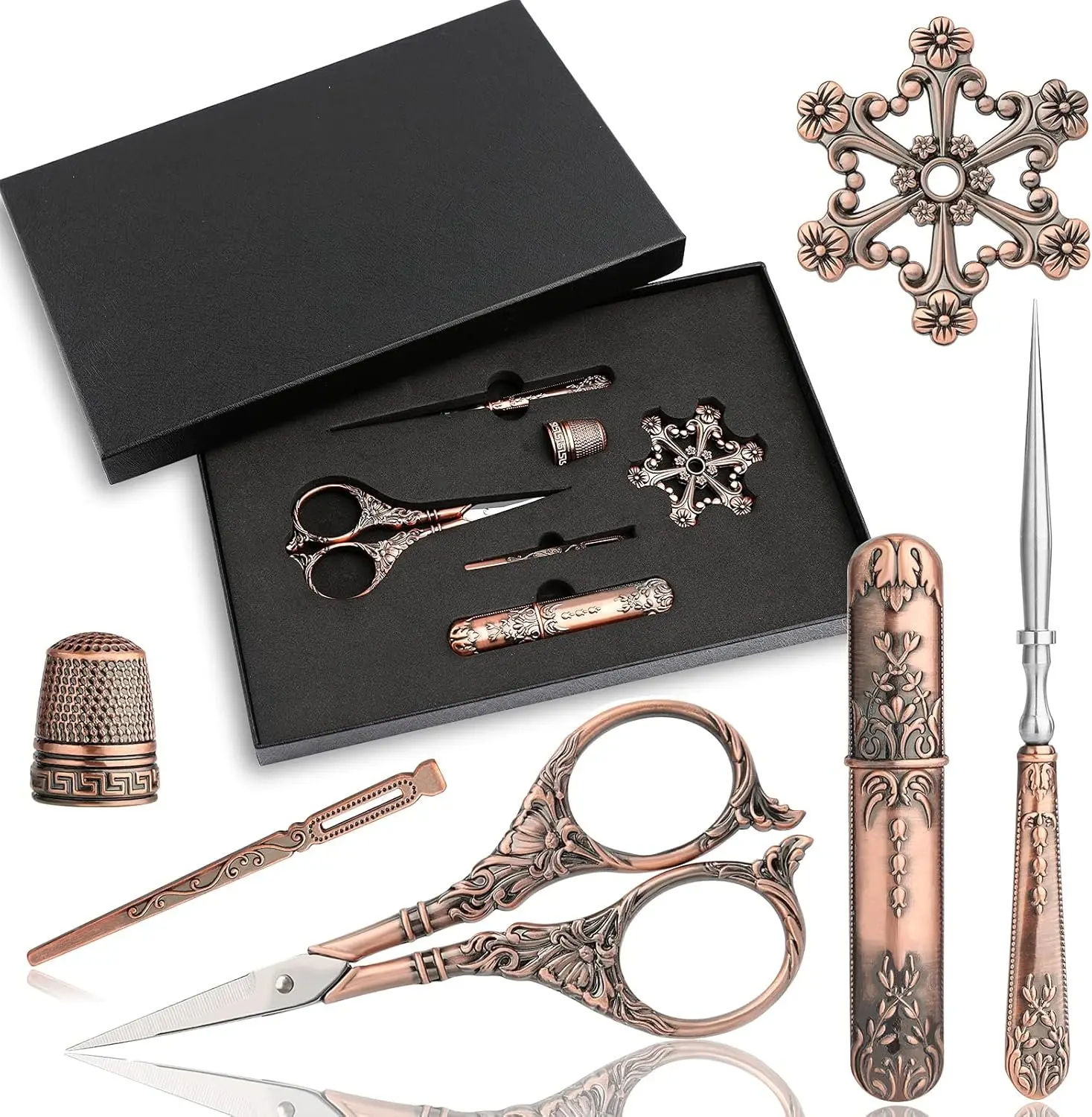 Embroidery  Kits, Sewing Kit with Sewing  Case, Complete  Sewing Tools, European Style Sewing , Thimble and Metal Floss Bobbin for Needlework, Sewing, Craft(Coppery)