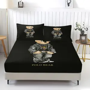 3-Piece Bear Pattern Fitted Sheet Set, Soft And Durable Bedding Set Includes 1 Flat Sheet And 2 Pillowcases, Daily Holiday Birthday Gift Bedroom Decorations For Kids And Adults