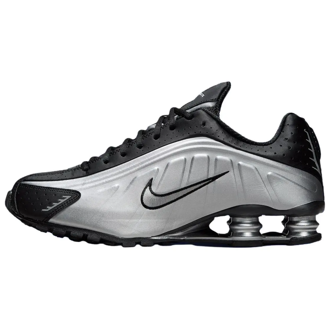 Nike Shox R4 'Metallic Silver Black' Sports Footwear, Mesh Shoe, Men's/Women's Athletic Sneaker, Performance Sports Shoes, Runner, Running Shoes