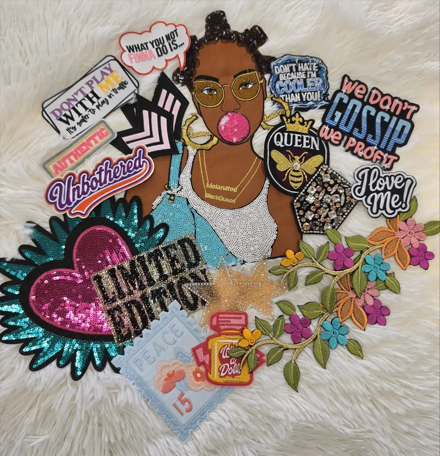 Patch Party Club 20-Piece "Bubble Pop" Premium Patch Bundle | Luxe Sequin, Bling & Embroidered Iron-On and Sew-On Patches | DIY Fashion