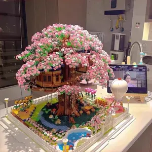 Cherry Blossom Tree House Building Blocks Adult High-Difficulty Assembly Toy Model for Girlfriend's Birthday Gift