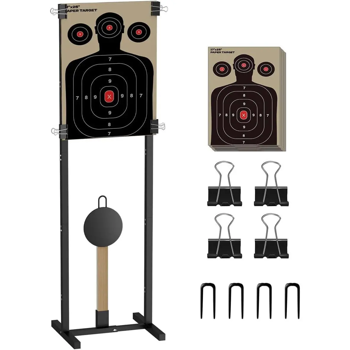 2-in-1  Target Stand Holder with 10 count 17x25 Inch Paper Targets for Outdoor, Heavy Duty Range Base Adjustable Width from 8" to 24" for Cardboard Silhouette and Steel Target, Black