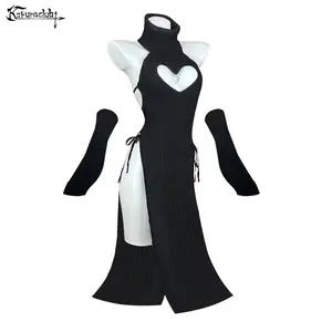 KORURACLUB Women's Knit Maxi Dress - Comfortable Slim Fit, Heart Cutout Detail, Elegance-Focused Everyday Piece with Costumes & Accessories Compatibility