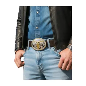 NEW Bull Skull Western Belt Buckle For Men Silver & Gold Longhorn Flames Oval Buckle 3" x 4" Fits 1.5" Belts Cowboy Rodeo Country Gift