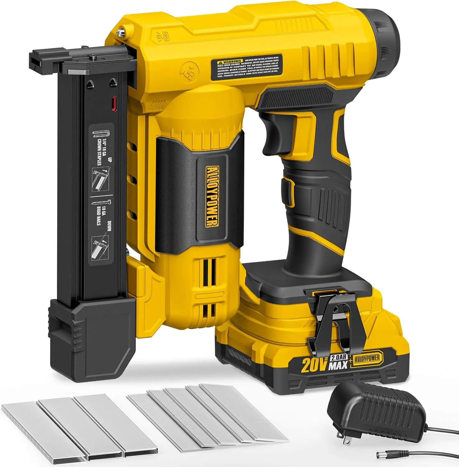 Alloypower 18 Gauge Nail Gun Battery Powered, 2 in 1 Cordless Brad Nailer/Electric Stapler with 2.0Ah Battery and Charger,1000pcs Nails and 1000pcs Staples Included for Home Improvement & Woodworking, Perfect Holiday Gifts for fathersdaygift