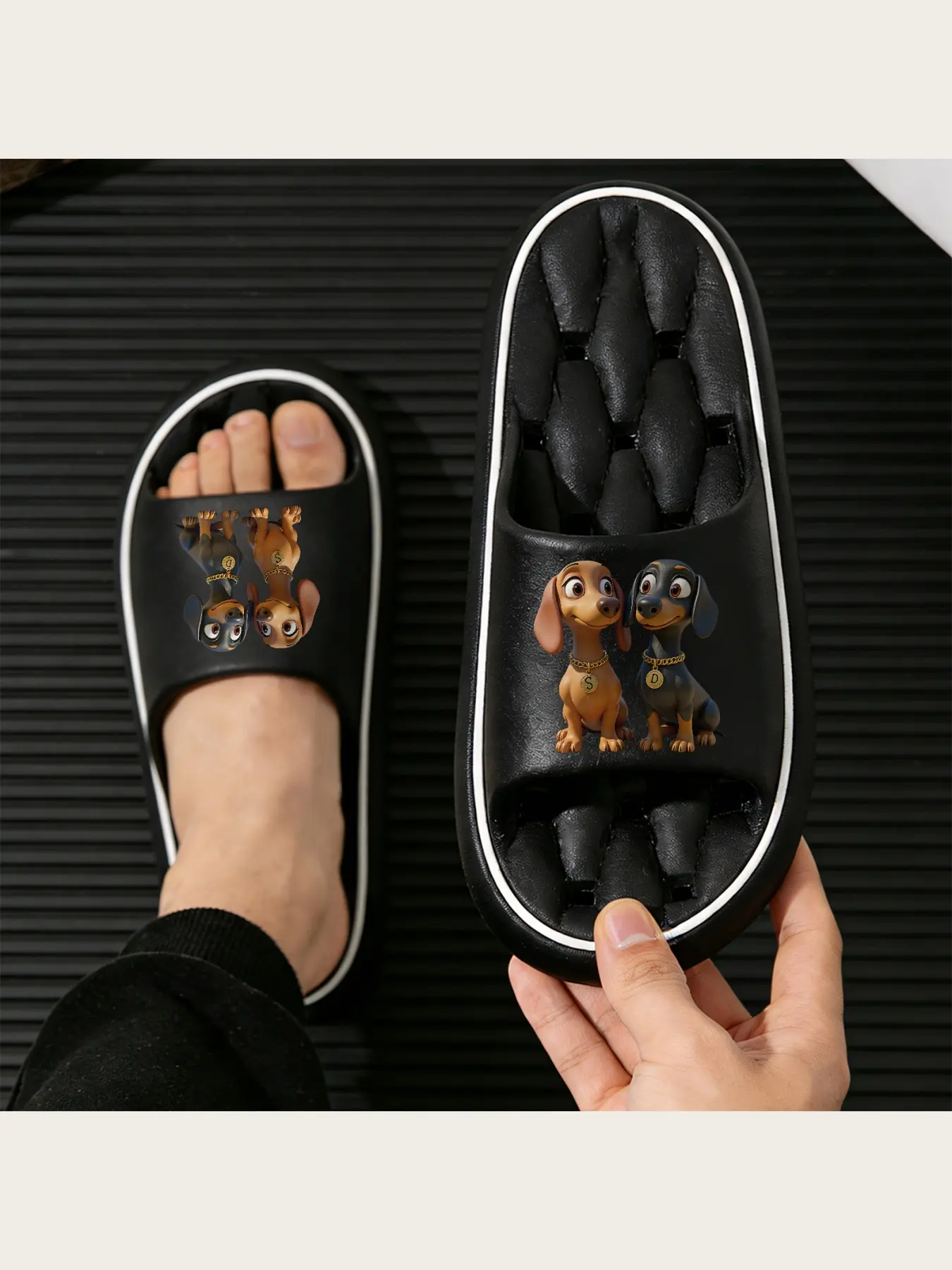 Cute Dachshund Puppies Print Slippers for Women Men Kids Adorable Dog Pattern Comfortable Home Slippers Non-Slip Soft Sole Indoor Outdoor Casual Footwear Cartoon Animal Design Cozy Slides House Shoes