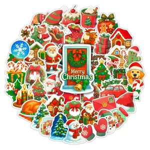 50pcs Cozy Watercolor Christmas Sticker Collage Pack, Waterproof Warm Holiday Santa & Festive Icon Decals for Laptop, Water Bottle, Journal & Scrapbook, Christmas & Cozy Winter Lover Gift