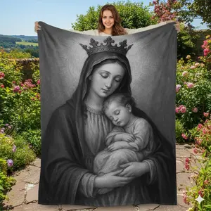 Vintage Virgin Mary Blanket – Religious Catholic Throw Blanket, Christian Prayer Art, Spiritual Gift for Mom Dad, Home Decor Bedding Soft Fleece Blanket