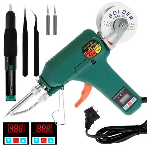 PoDhey Soldering Iron Kit 80W 180-520℃ Adjustable Temperature Corded Solder Iron Internal Heat Electric Welding Tool with Welding Wire for Circuit Board Computer Electronic Repair