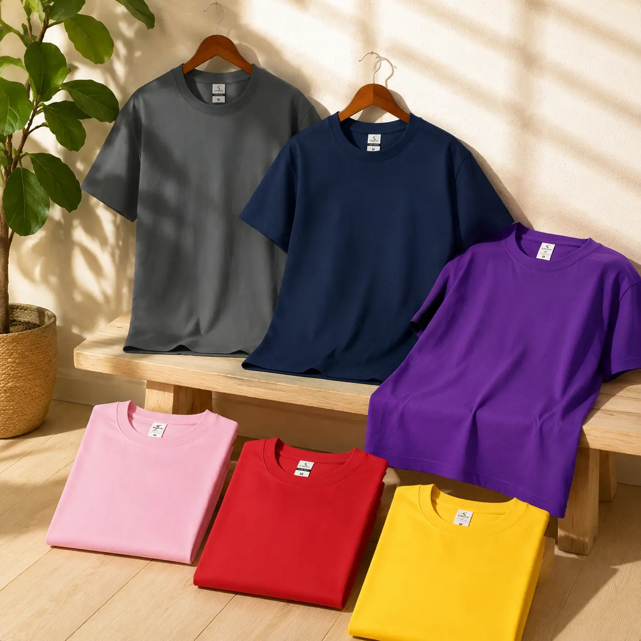 3-Pack Men's Plain Tshirt, Oversized Basic Streetwear Top in 100% Combed Cotton, Breathable Fabric with Reinforced Collar, Plussize Menswear, Garment, Cotton Fiber Men's Short-Sleeve T-Shirts