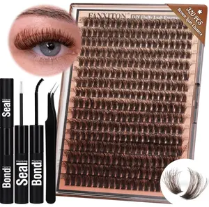 Brown Lash Clusters 320 Pcs Lash Extension Kit DIY Eyelash Extensions Kit Natural Look Cluster Lashes D 8-16 MM Mixed Lash Bond and Seal Lash Tweezers for Lash Clusters Kit DIY at Home