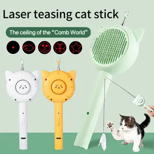 Cat Laser Toys Pointer with Red Light 5 Adjustable Patterns Cat Brushes for Indoor & Long Short Haired Cats Lightweight Design USB Charging Cable Feather Bell Interactive Play