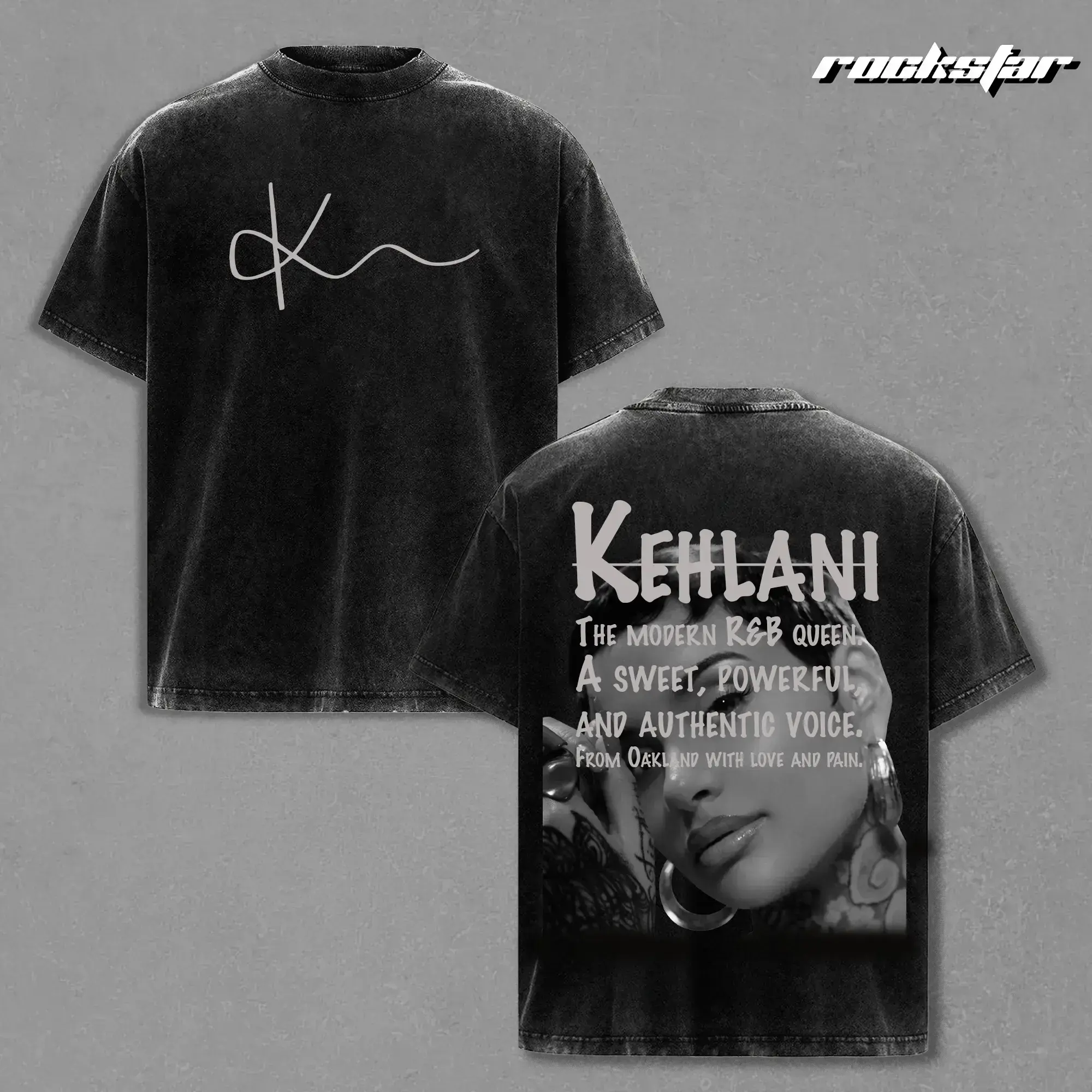Kehlani Vintage Washed T-Shirt, Signature Portrait Graphic Tee with Oakland R&B Quote Design, Oversized Black Heavyweight Streetwear Shirt for Men Women Music Fans