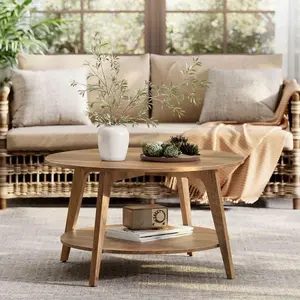 VASAGLE MAEZO Collection -  Round 2-Tier Coffee Table, 31.5in Diameter Living Room Storage Center Table with Tapered Legs & Curved Transitions, Easy Assembly