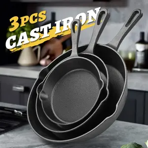3pcs Cast Iron Cookware Set: Heavy-Duty Non-Stick Pan, Multi-functional Frying Pan, Skillet, And Baking Dish, Suitable for Kitchen & Outdoor Use - Perfect for Cooking Steak & Chicken