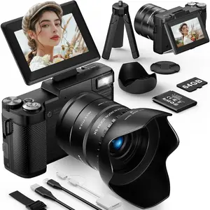 6K Digital Camera, 75MP Cameras for Photography with 8X Optical Zoom & Tripod, Anti-Shake Vlogging Camera with 3" 180? Flip Screen, 64GB Card, Card Reader, Vlog Travel Cameras for Youtubers