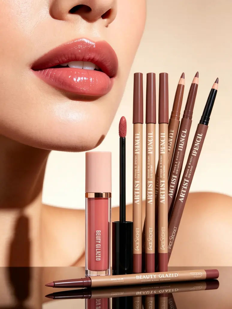 beauty glazed 7pcs/Set, Moisturizing Glossy Lip Glaze + 6pcs Lip Liner Set, Matte, Waterproof And Long-Lasting, No Smudge, Moisturizes Lips, Daily Makeup, Create A Perfect Lip Makeup