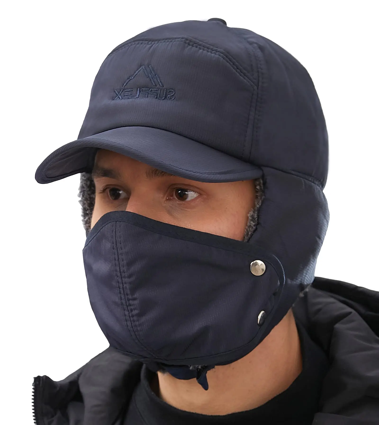 Winter Warm Hat for Men Trapper Hats with Ear Flap Face Cover Thermal Fur Trooper Hat Windproof Snow Hat