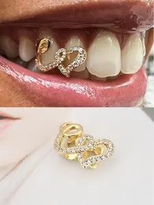 1 set Unisex Hollow Gold & Silver Tooth Grillz, Suitable For Nightclub, party, Tooth Gem