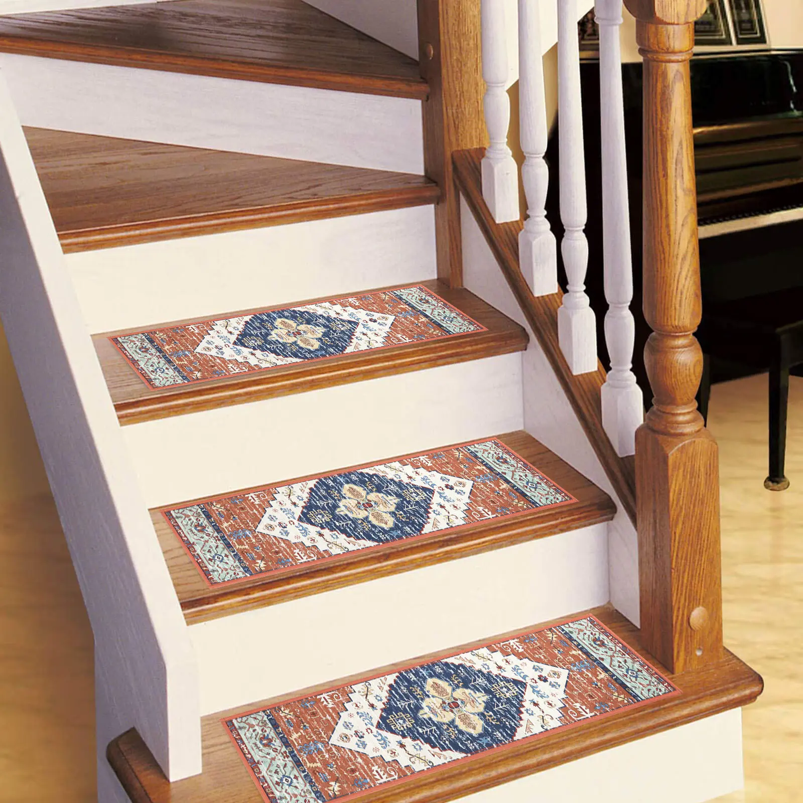 Non Slip Chenille Stair Runner for Wooden Steps Indoor Reusable Soft Washable Rugs with Anti Slip Adhesive for Pets & Kids Stairway Grip Treads Decorative Mats