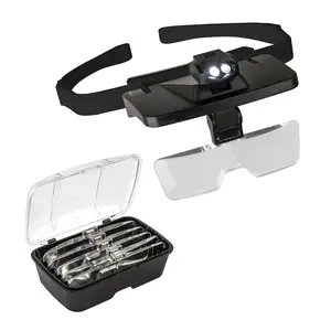 John Bead LED Head Magnifier with Lights 5 Lenses (1x to 3.5X) Black Hands-Free Magnification for Close Work, Eyelash Extension, Sewing, Crafts, Reading, Repair, Jewelry Battery Operated