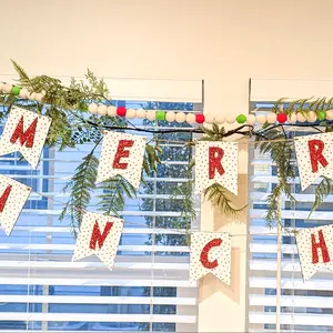 Merry Grinchmas Wooden Pennant Garland for Festive Home Decor Decoration Kit Kitchen Ornaments