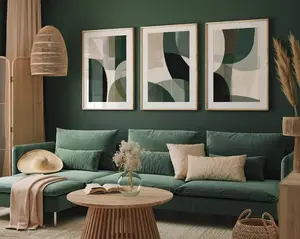 Emerald Green Abstract Wall Art, Organic Shape Green Gallery Wall - Set of 3 - Contemporary Home Decor