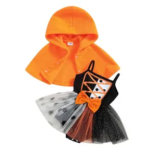 Newborn Baby Girl Halloween Outfits Straps Tutu Romper Dress Halloween Cloak Coat Infant Pumpkin Witch Costume