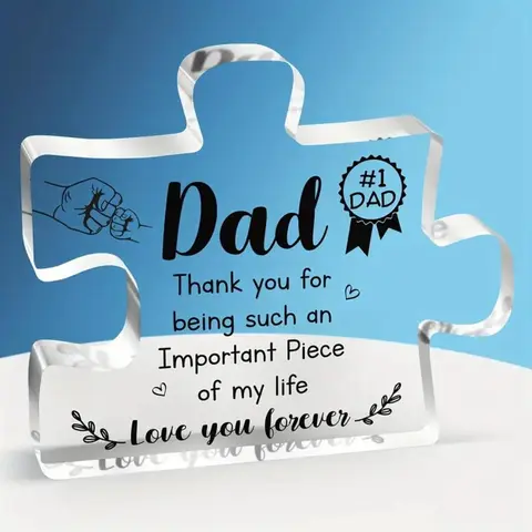 Clear Puzzle Shaped Acrylic Ornament, Acrylic Decorative Plaque Sign, Creative Hand & Letter Pattern Acrylic Decoration, Desktop Ornament for Home Office, Desk Signage Decoration, Gift for Dad, Father Gift, Desk Wall Sign