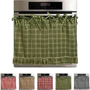 Handmade Farmhouse Oven Curtain Farmhouse Kitchen Decor Tie Top Heat-Resistant Oven Skirt for Door Fabric Cover for Dishwasher Washing Machine & Range Hide Kitchen Clutter