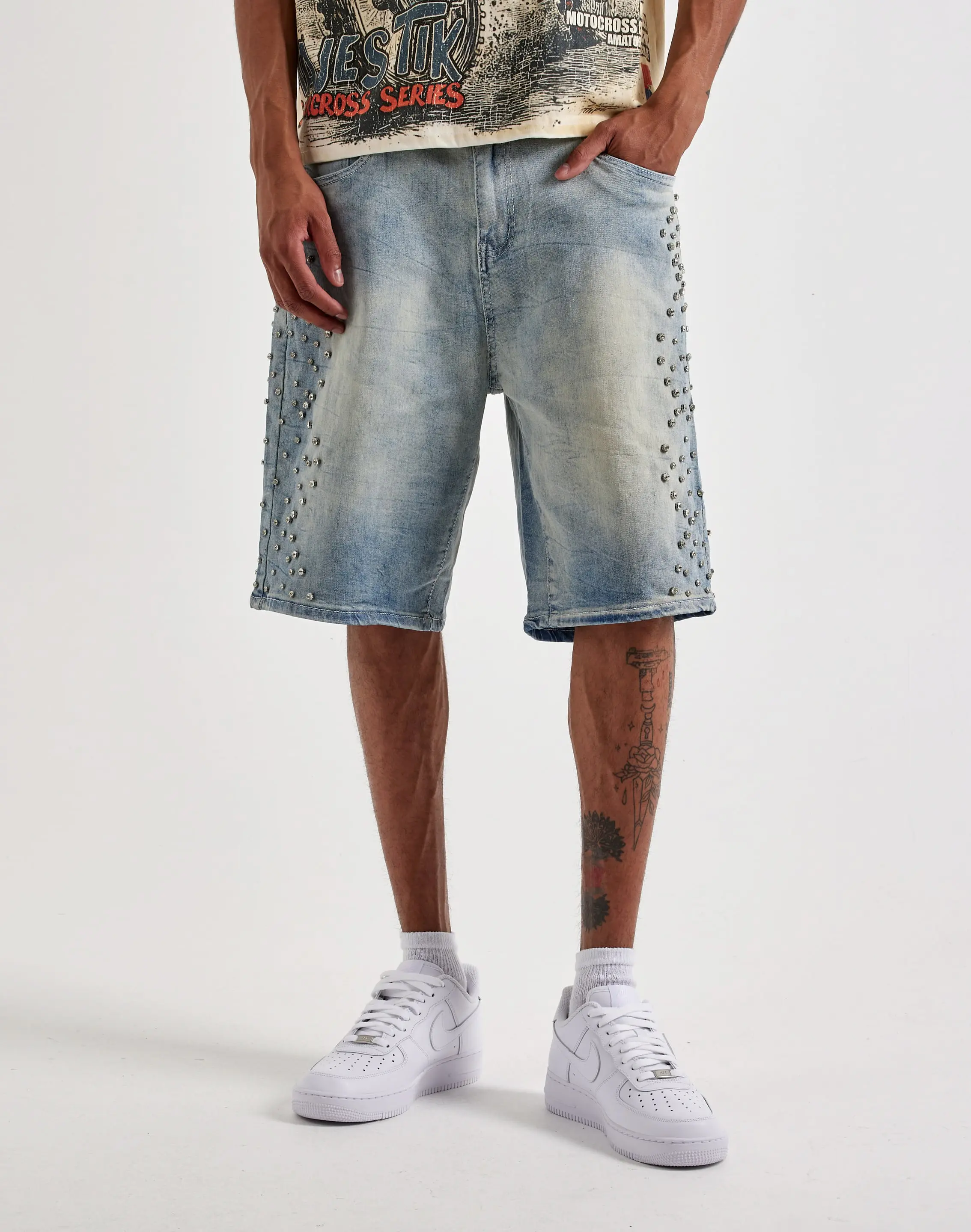 Mens WAIMEA Rhinestone Denim Shorts