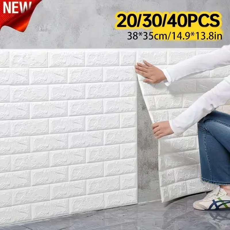 3D Foam Wallpaper Tiles, Self-Adhesive, Easy Installation, Durable, 38x35 Cm, Pure, Elegant, for Bedroom, Living Room, Kitchen, Door, Window, Wall Decor