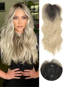 Hair Topper ,Body Wave Hair Toppers For Women 18 Inch Natural Looking Hairpiece With Wispy Bangs,Volume Booster Wiglet Fou Full Coverage,Quick Styling For Party,Daily,Carnival Festival Synthetic Extension Hair