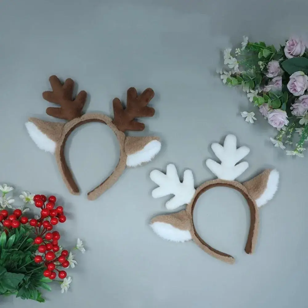 1PC Christmas Reindeer Antlers Headband - Plush Festive Hair Accessory with Ears, Cute Holiday Party Decoration
