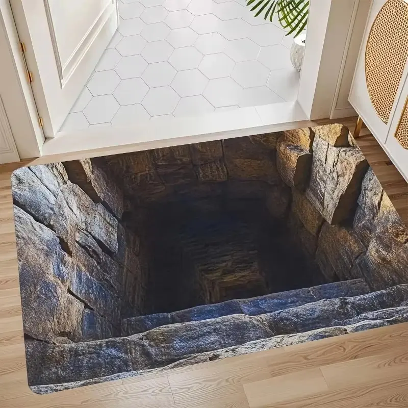 'VIKAMA 2D Optical Illusion Endless Cave Design Doormat Rug For Bedroom Carpet For Live Room Floor Mat Welcome Mat Home Decor'