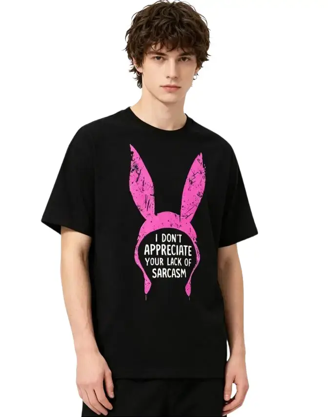 Bob LindaTina Ruth BobGeneLouiseBelcherBurgersTshirt Lack Of SarcasmCartoonRabbit GraphicOutfits Adult Black HumorTops