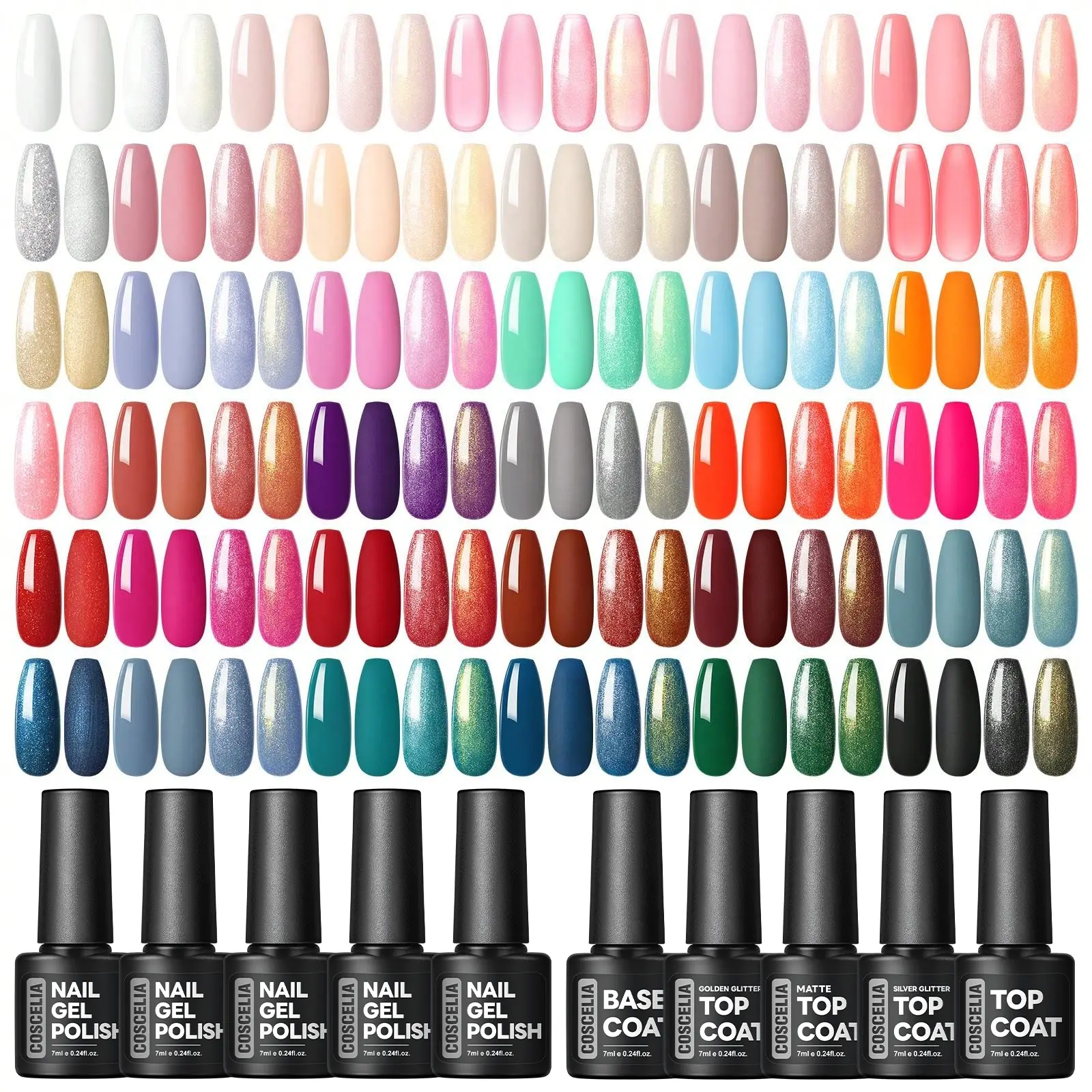 COSCELIA Gel Nail Polish Set, Multicolored Long-Lasting Kit with Base, Glossy & Matte Top Coats for DIY Manicure at Home, All-Seasons Gift Selection