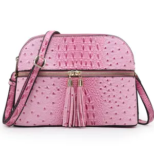 Fashion Embossed Pattern Tassel Zipper Pocket Crossbody Bag Shoulder Purse