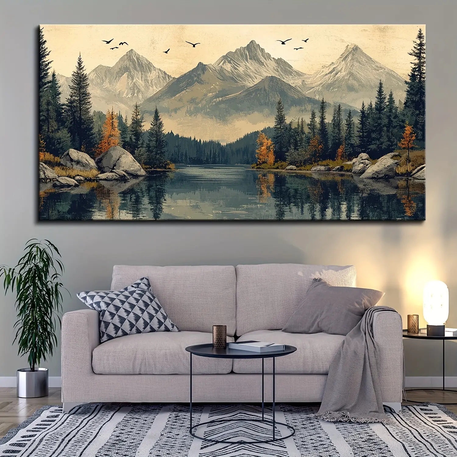 Multi-Size Large Mountain Forest Landscape Print Canvas Mural - Waterproof, Odorless Finish, 16 x 32 inches (40x80 cm), 20 x 40 inches (50x100 cm), Modern Home Decor, Bedroom Wall Accent, Ideal Birthday Gift
