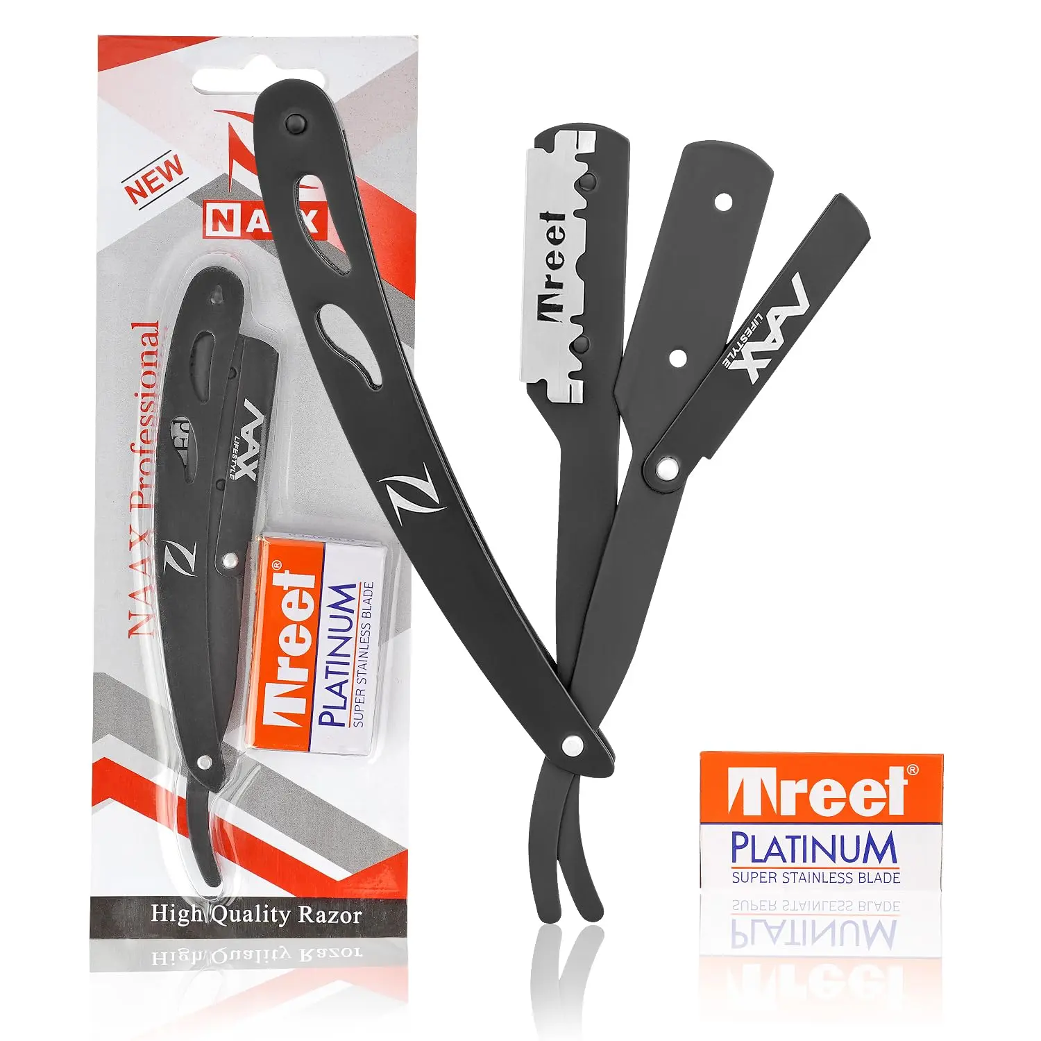 NAAX Professional Barber Straight Edge Razor Safety-Straight Razor-Close Shaving Men's Manual Shaver-Razor Blade for Close Men Shaving Knife- Black Premium Quality