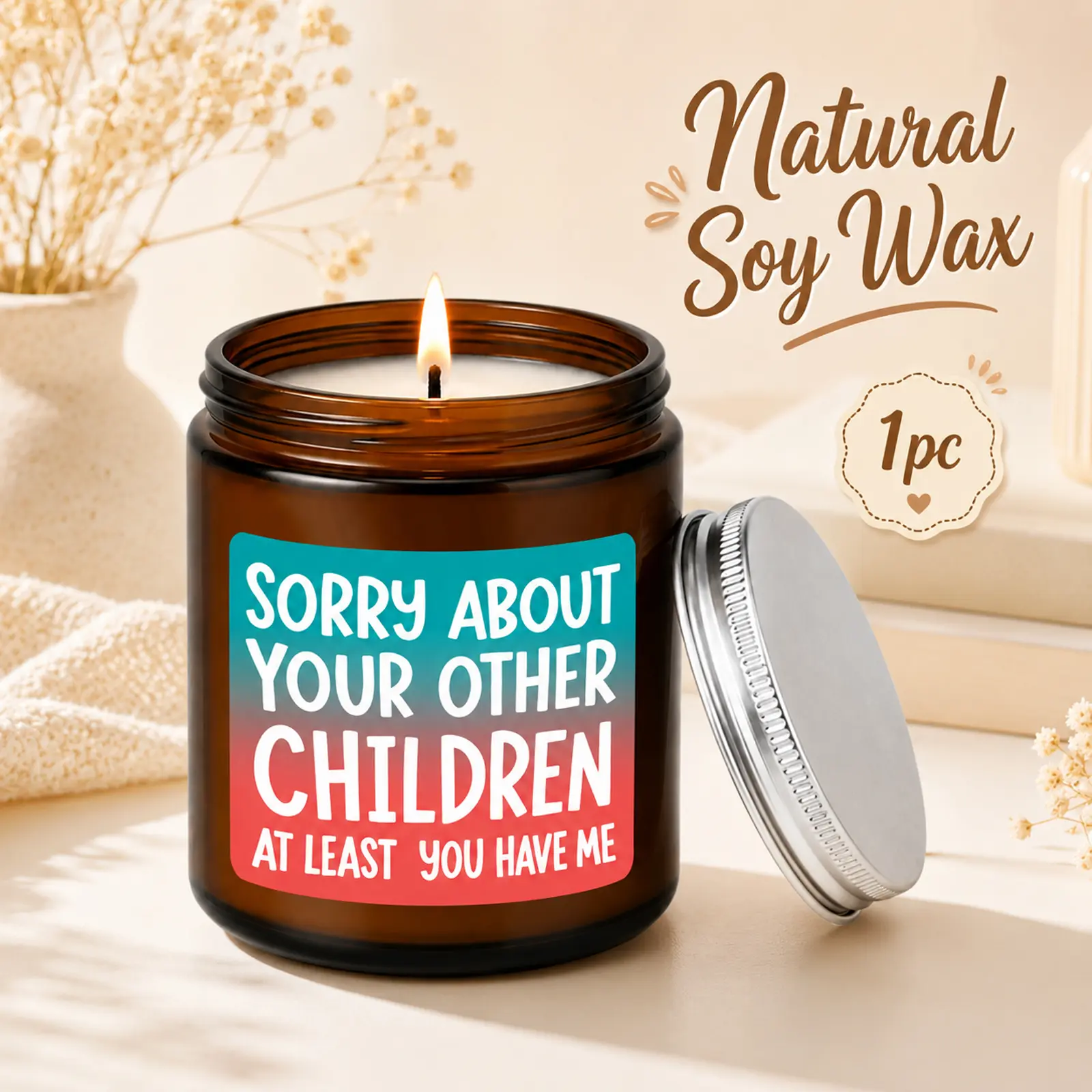 1Pc Handmade Soy Candle, Funny “Sorry About Your Other Children” Candle, Humorous Family Gift Candle, Funny Gift For Mom Dad Parents Siblings Friends, Mother’s Day Birthday Christmas Holiday Gift, Home Decor Fragrance Candle