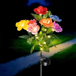 Solar Powered Garden Glow Light, 1 Count Outdoor Solar Rose Lanterns with 7 Rose, IP65 Waterproof Outdoor Decorative Light for Yard, Pathway, Lawn, Solar Garden Lights