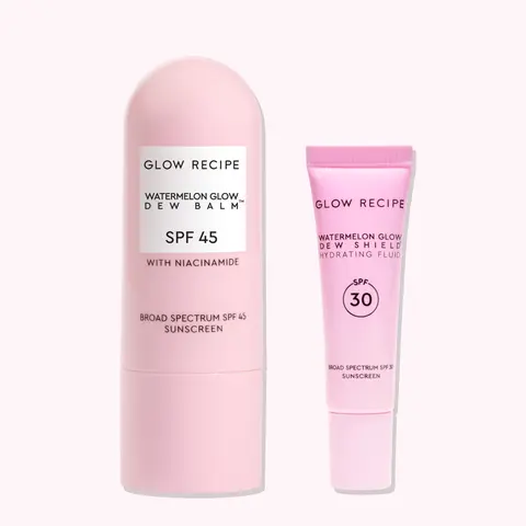 Glow Recipe Watermelon Glow Facial Sunscreen Duo for Adults - Hydrating Daily Set with Hyaluronic Acid, SPF 30 Cream, SPF 45 Translucent Stick, Glycerin, Vitamins, Nontoxic Beauty, Cruelty Free, Dewy Finish, Hyperpigmentation Treatment, Acne Prone Skin