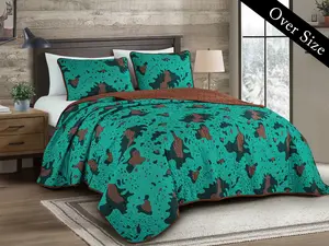 Teal Multicolor Cow Print 3 Piece Oversized Quilt Set